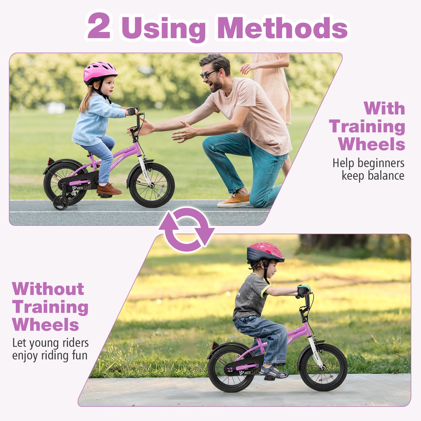 Kids Bike 14-Inch Children Training Bicycle with 2 Brake for 3-5 Years Old, Purple Kids Bike at Gallery Canada