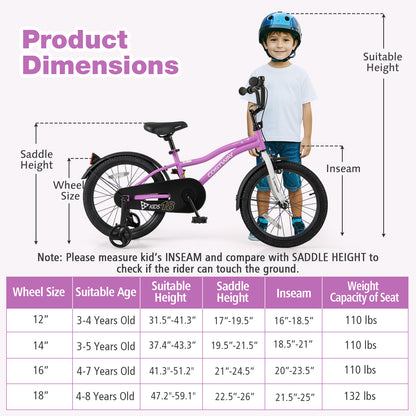 Kids Bike 18-Inch Children Training Bicycle with 2 Brake for 4-8 Years Old, Purple Kids Bike at Gallery Canada