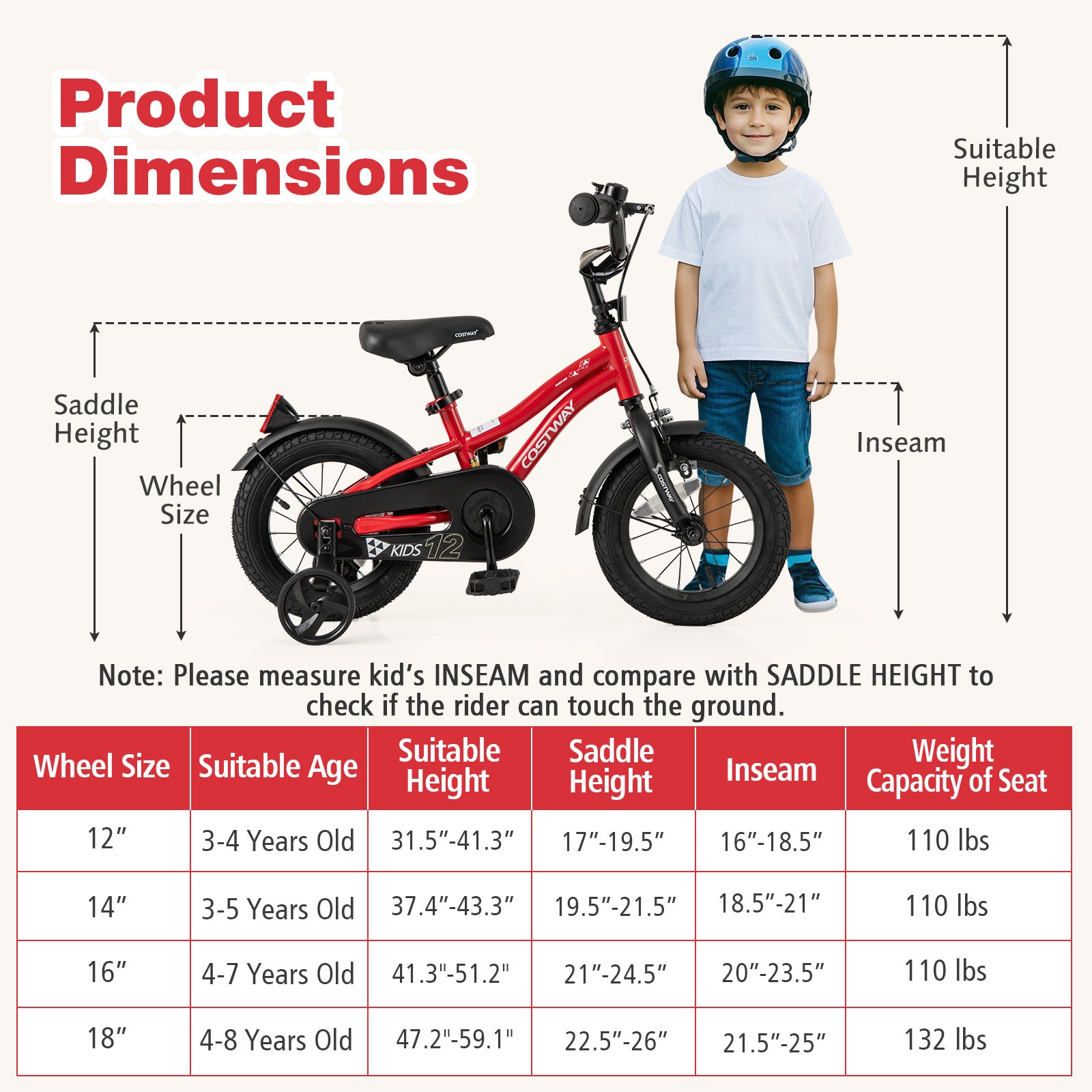 12 Inch Kids Bike Adjustable Bicycle with Reflectors and Bell for 3-4 Years Old, Red Kids Bike at Gallery Canada