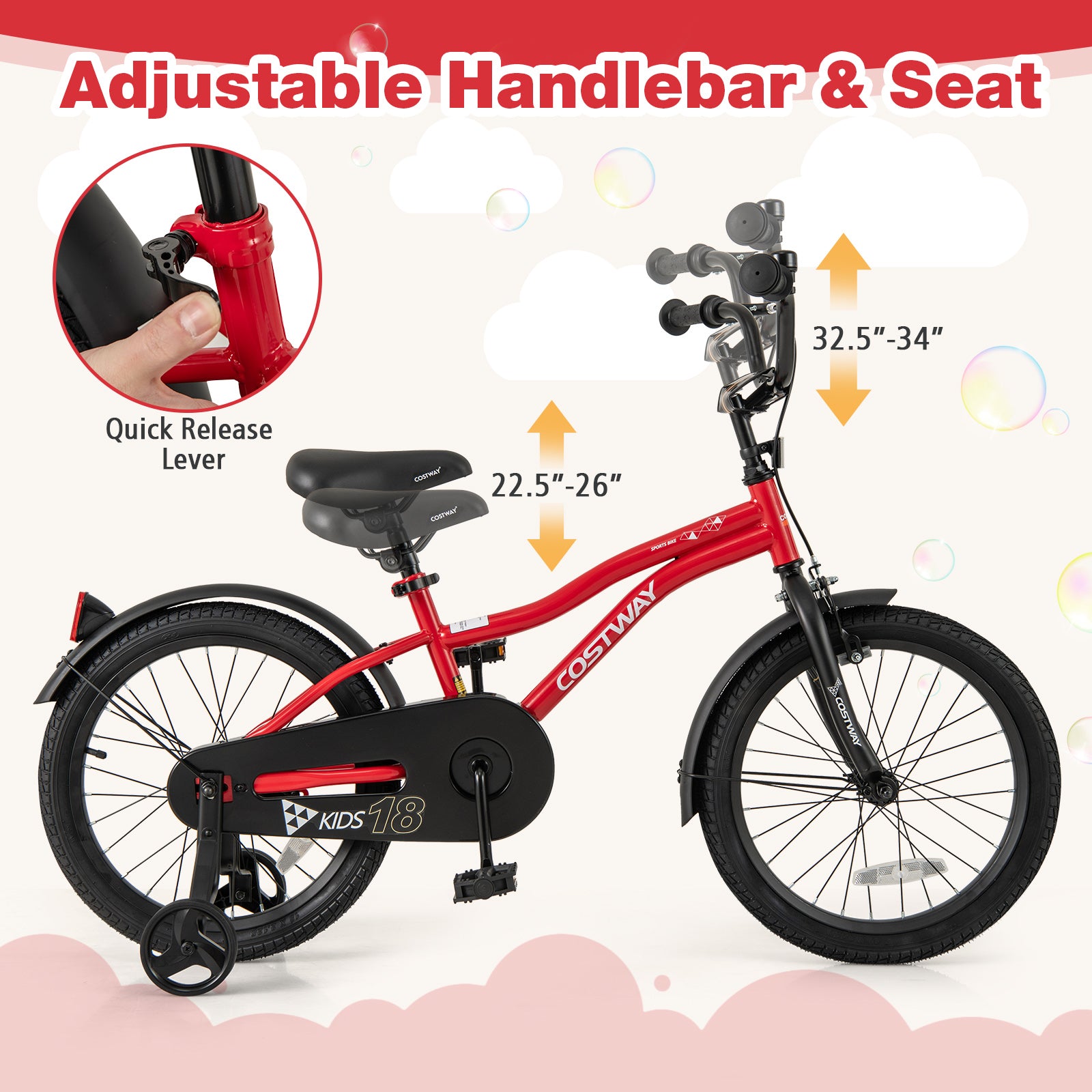 18 Inch Kids Bike, Adjustable, For 4-8 Years Old, Red Kids Bike at Gallery Canada