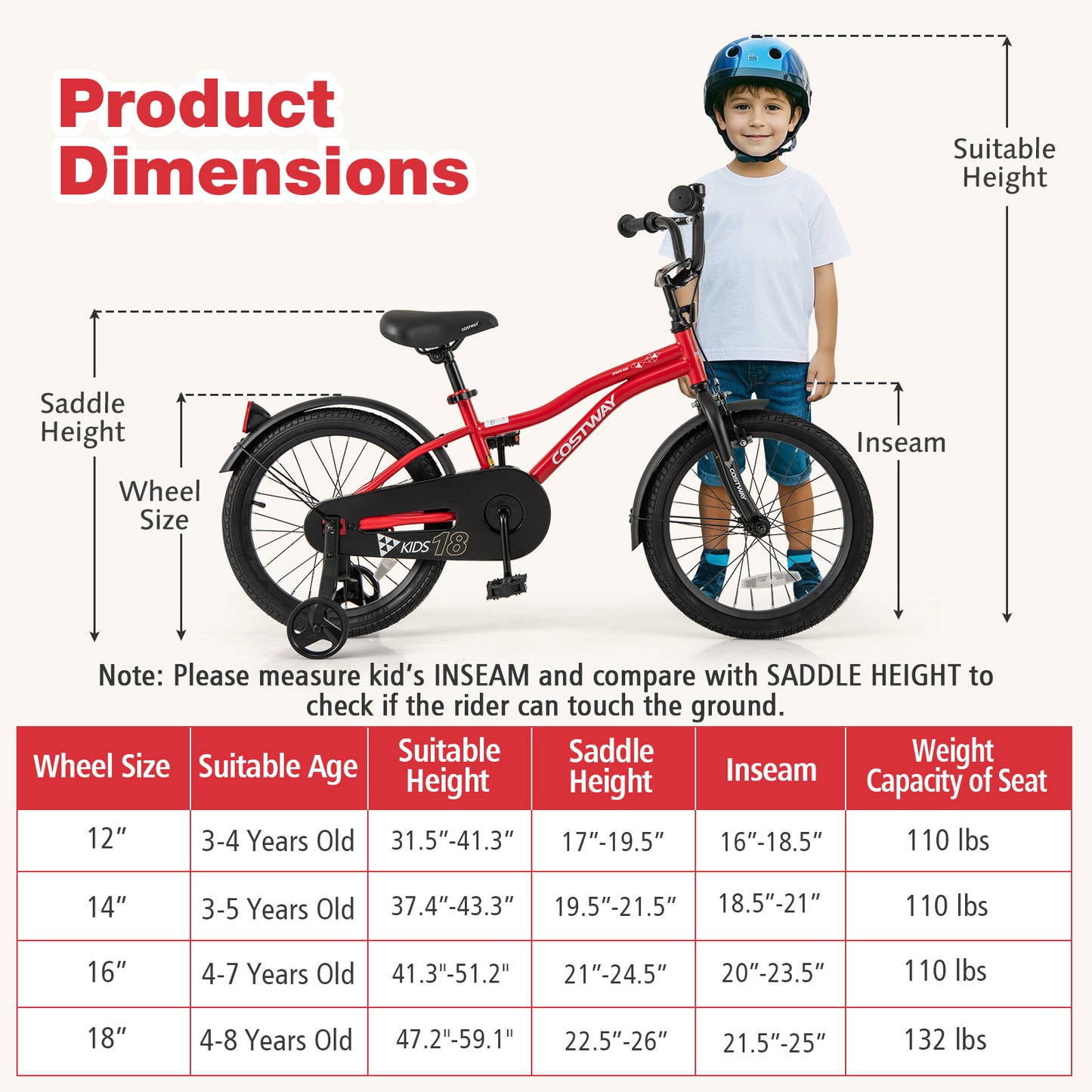 18 Inch Kids Bike, Adjustable, For 4-8 Years Old, Red Kids Bike at Gallery Canada