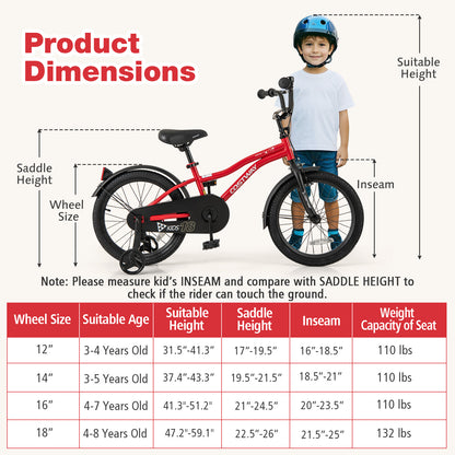 18 Inch Kids Bike, Adjustable, For 4-8 Years Old, Red Kids Bike at Gallery Canada