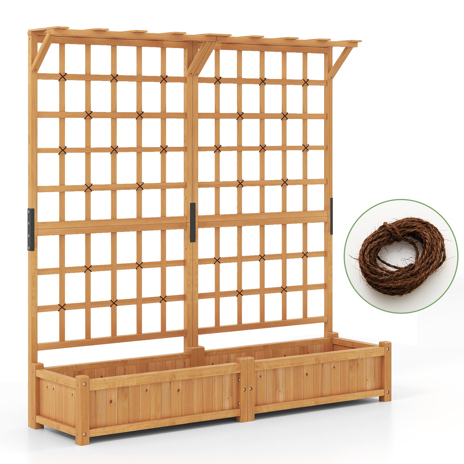 71 Inches Large Wooden Planter Container With Trellis, Hanging Roof, Orange Raised Garden Beds Orange at Gallery Canada