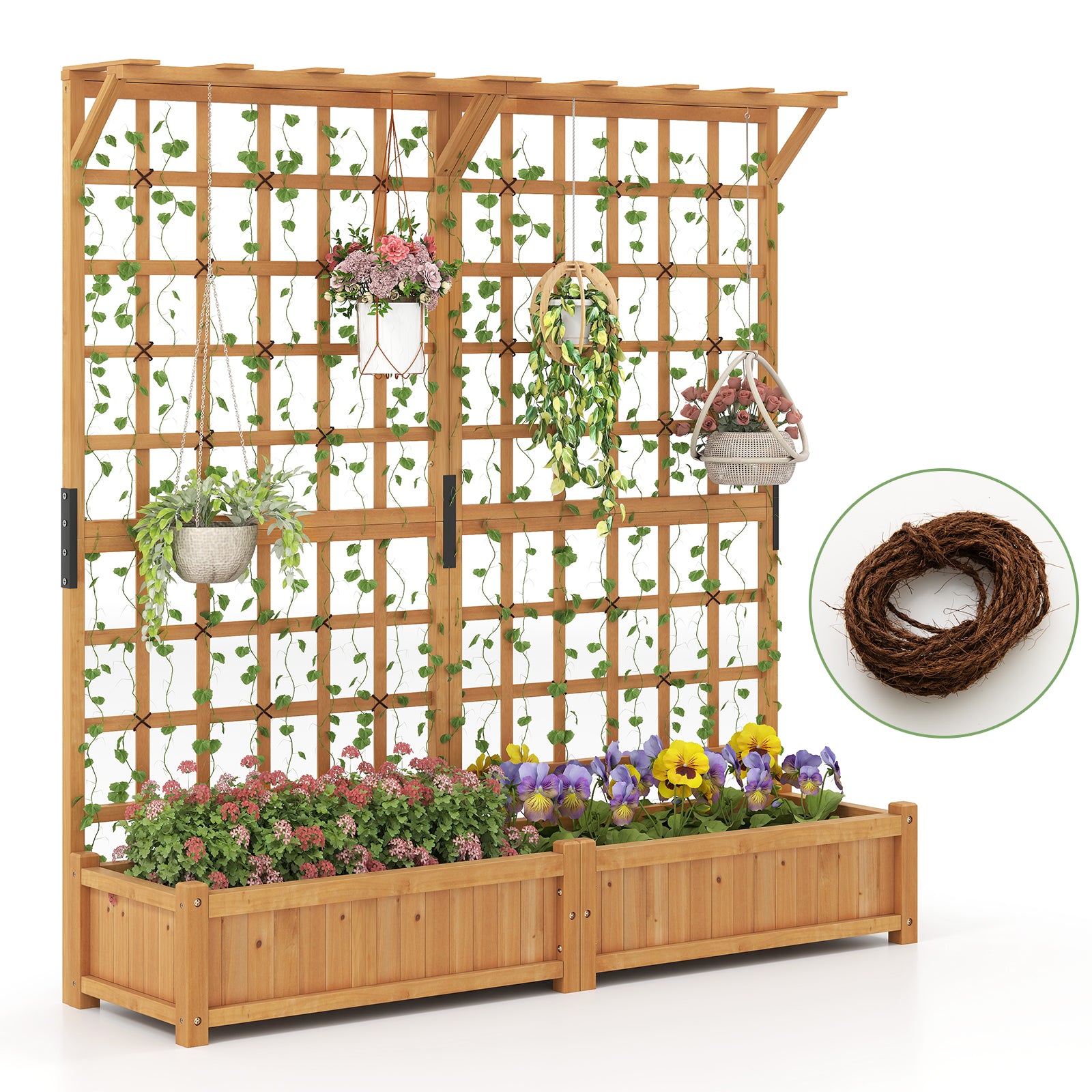 71 Inches Large Wooden Planter Container With Trellis, Hanging Roof, Orange Raised Garden Beds at Gallery Canada