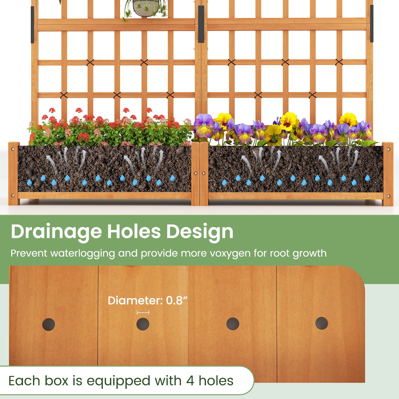 71 Inches Large Wooden Planter Container With Trellis, Hanging Roof, Orange Raised Garden Beds at Gallery Canada