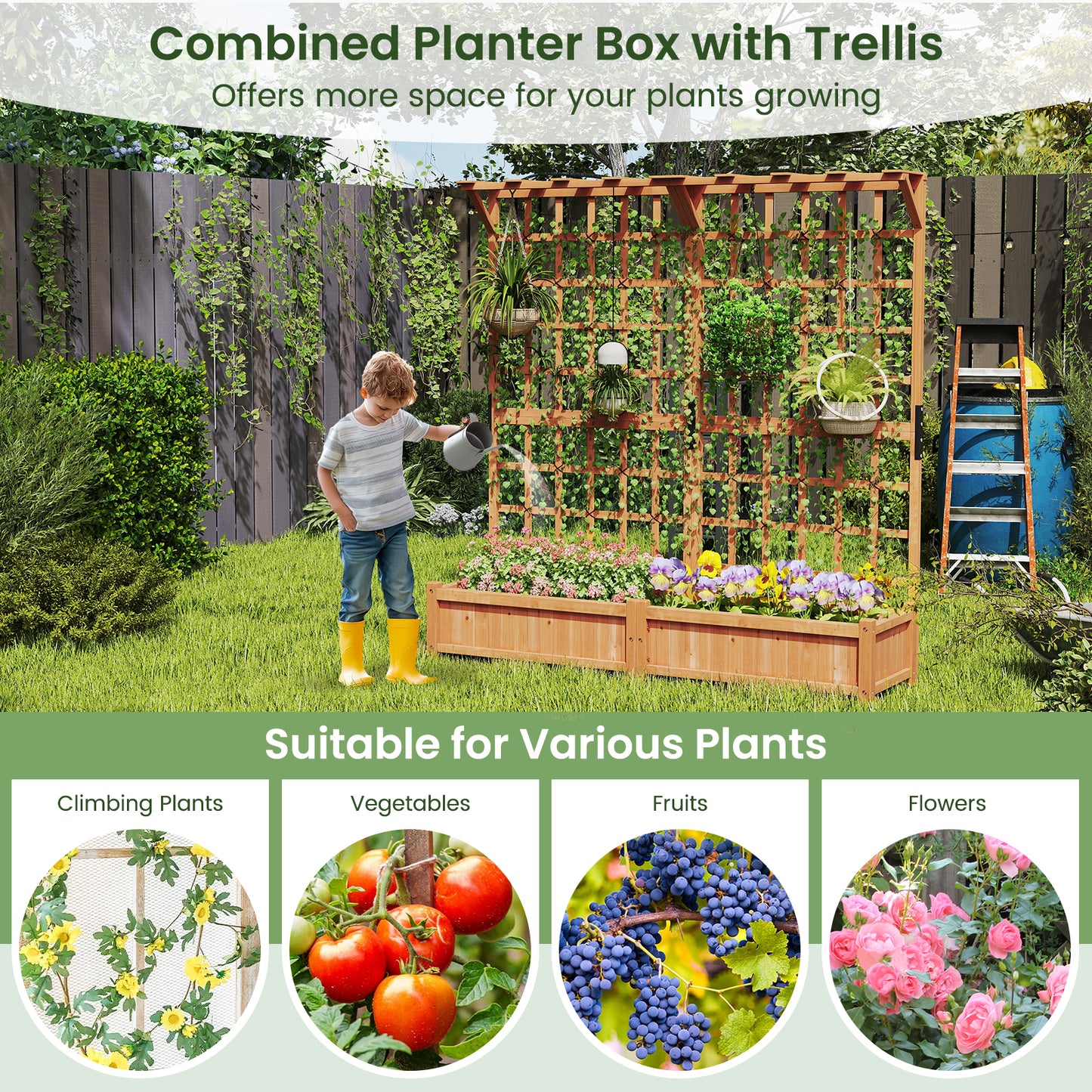 71 Inches Large Wooden Planter Container With Trellis, Hanging Roof, Orange Raised Garden Beds at Gallery Canada