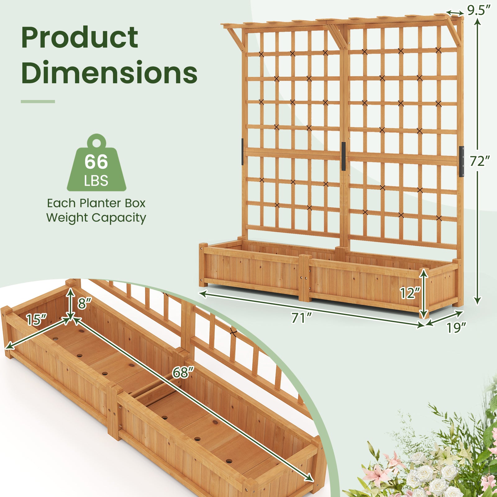 71 Inches Large Wooden Planter Container With Trellis, Hanging Roof, Orange Raised Garden Beds at Gallery Canada