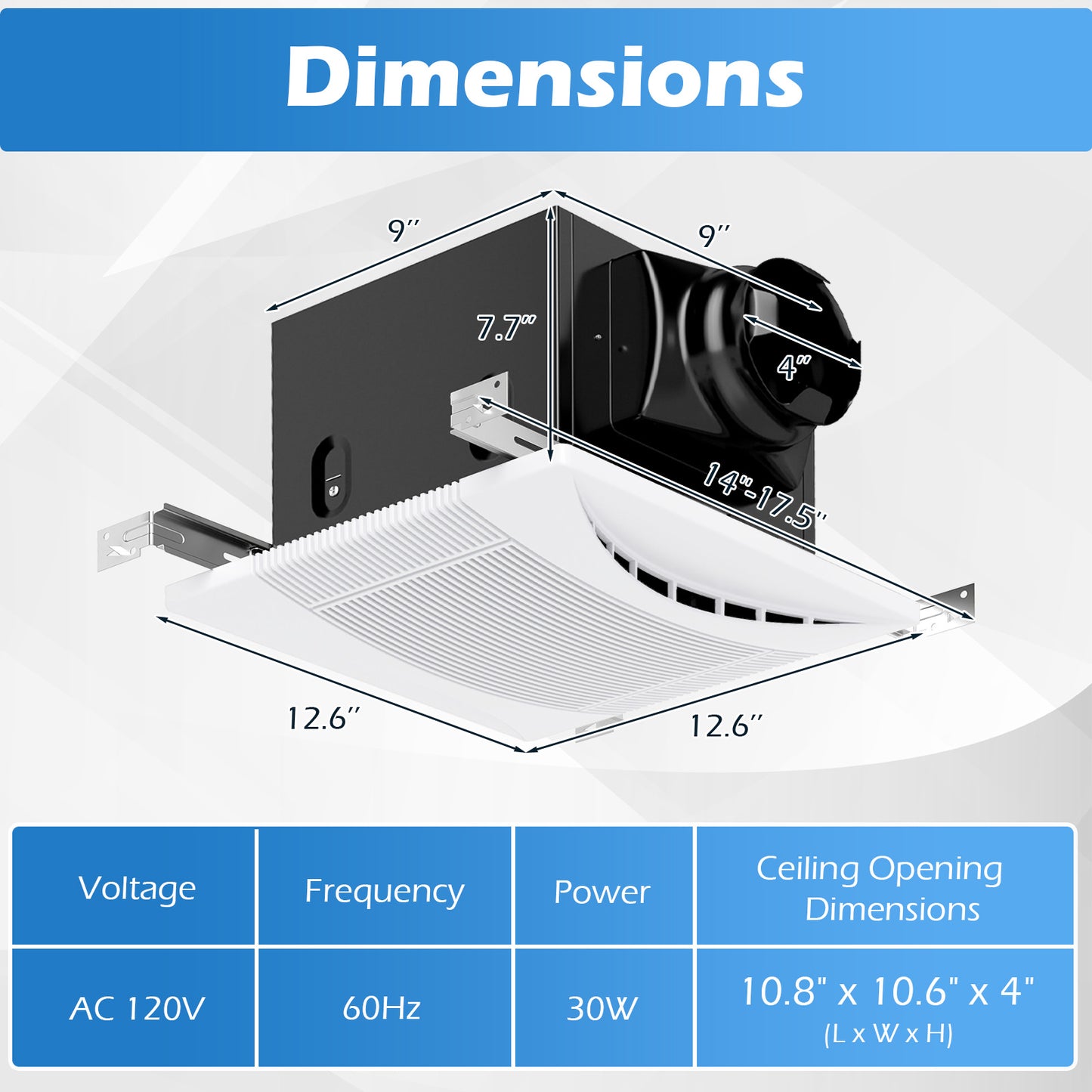 110 CFM Ceiling Mount Exhaust Ventilation Fan with Metal Housing, White Ventilation Fans at Gallery Canada