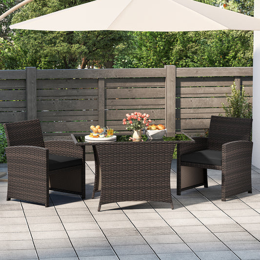 3 Piece Patio Dining Set, Rectangle Tempered Glass Table, Brown Patio Dining Sets Brown at Gallery Canada