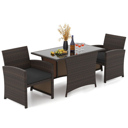 3 Piece Patio Wicker Dining Set with Rectangle Tempered Glass Dining Table, Brown Patio Dining Sets at Gallery Canada