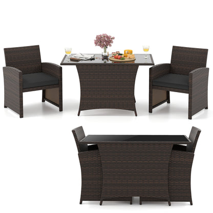 3 Piece Patio Wicker Dining Set with Rectangle Tempered Glass Dining Table, Brown Patio Dining Sets at Gallery Canada