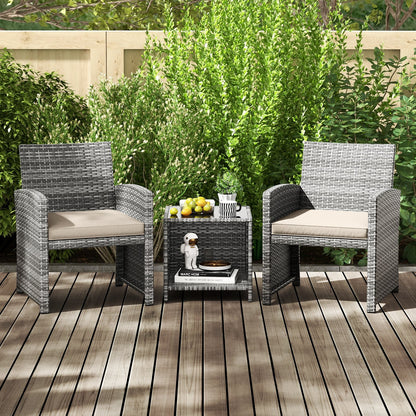 3 Pieces Patio Furniture Set with Tempered Glass Coffee Table and Soft Seat Cushions, White Patio Conversation Sets at Gallery Canada