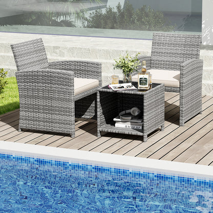3 Pieces Patio Furniture Set with Tempered Glass Coffee Table and Soft Seat Cushions, White Patio Conversation Sets at Gallery Canada