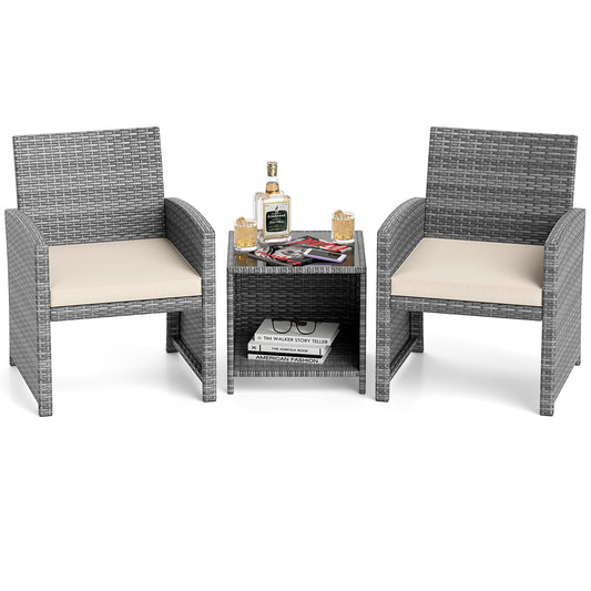 3 Piece Patio Furniture Set, Tempered Glass Coffee Table, Soft Cushions, White Patio Conversation Sets White at Gallery Canada