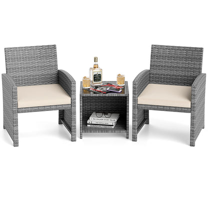 3 Piece Patio Furniture Set, Tempered Glass Coffee Table, Soft Cushions, White Patio Conversation Sets at Gallery Canada
