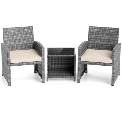 3 Pieces Patio Furniture Set with Tempered Glass Coffee Table and Soft Seat Cushions, White Patio Conversation Sets at Gallery Canada