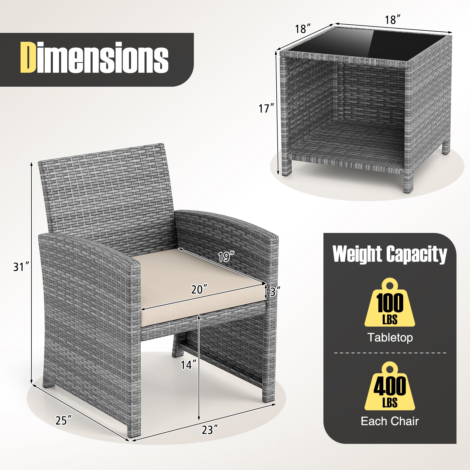 3 Pieces Patio Furniture Set with Tempered Glass Coffee Table and Soft Seat Cushions, White Patio Conversation Sets at Gallery Canada