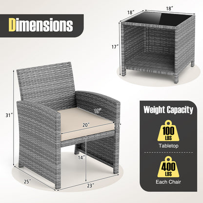 3 Pieces Patio Furniture Set with Tempered Glass Coffee Table and Soft Seat Cushions, White Patio Conversation Sets at Gallery Canada