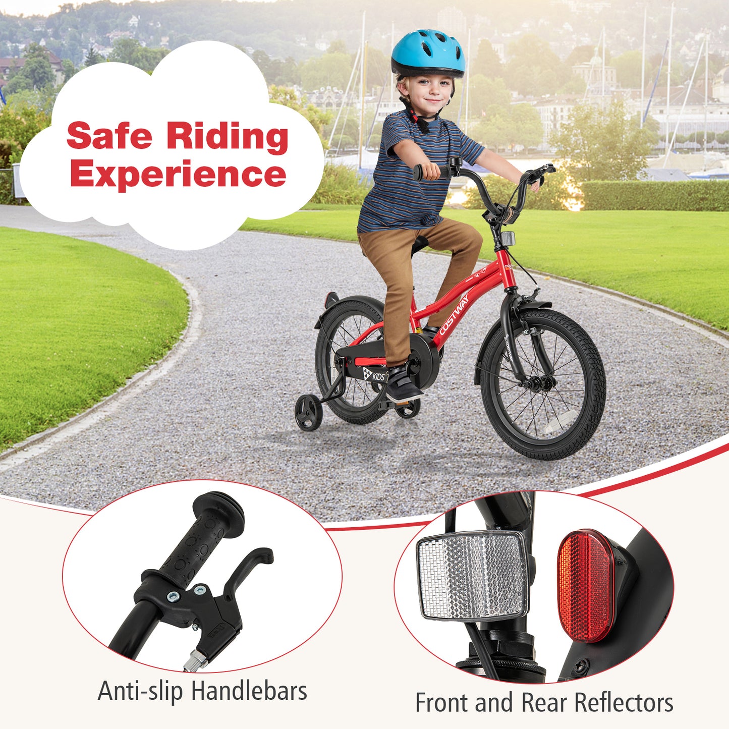 16 Inch Kids Bike Adjustable Bicycle with Reflectors and Bell for 4-7 Years Old, Red Kids Bike at Gallery Canada