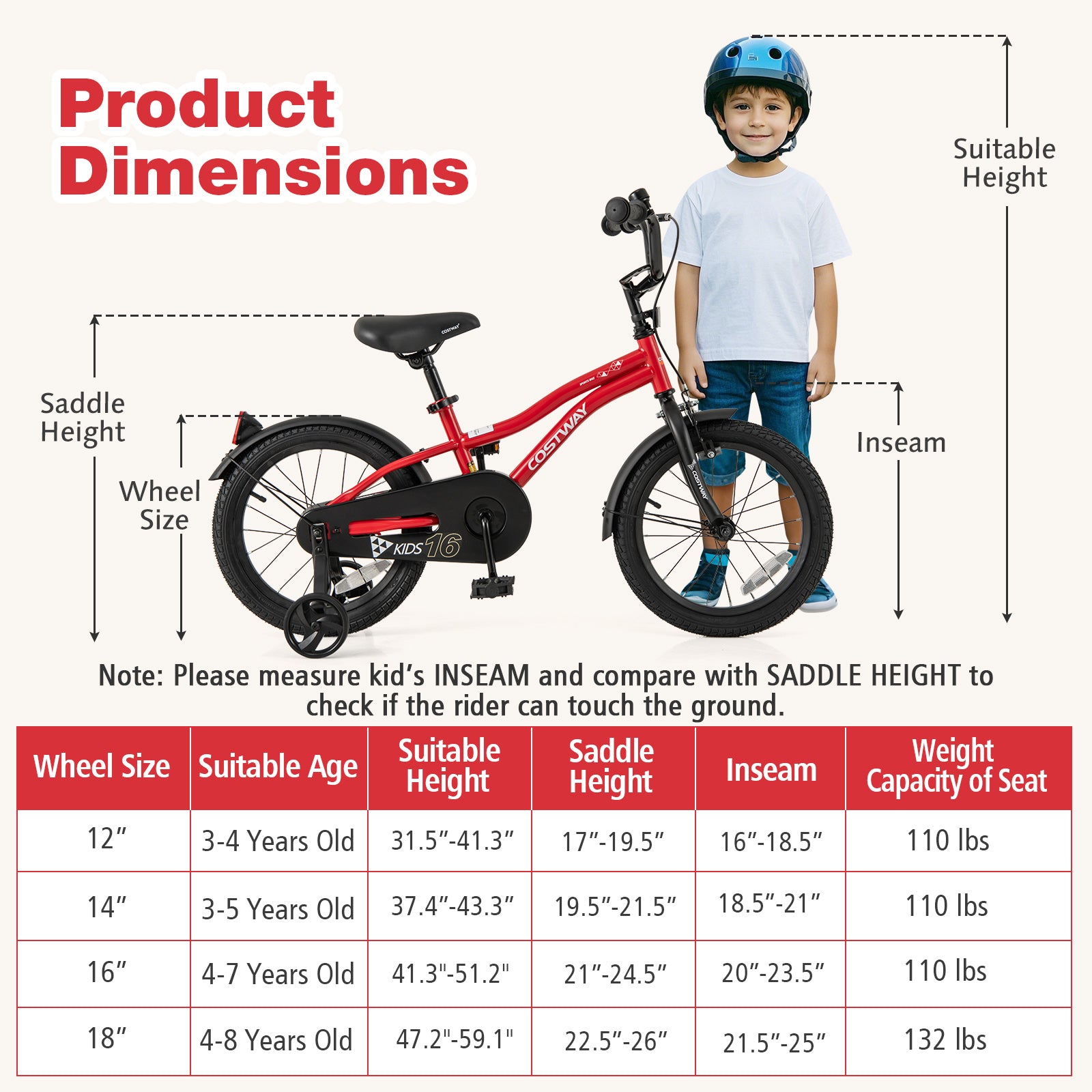 16 Inch Kids Bike Adjustable Bicycle with Reflectors and Bell for 4-7 Years Old, Red Kids Bike at Gallery Canada