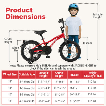 16 Inch Kids Bike Adjustable Bicycle with Reflectors and Bell for 4-7 Years Old, Red Kids Bike at Gallery Canada