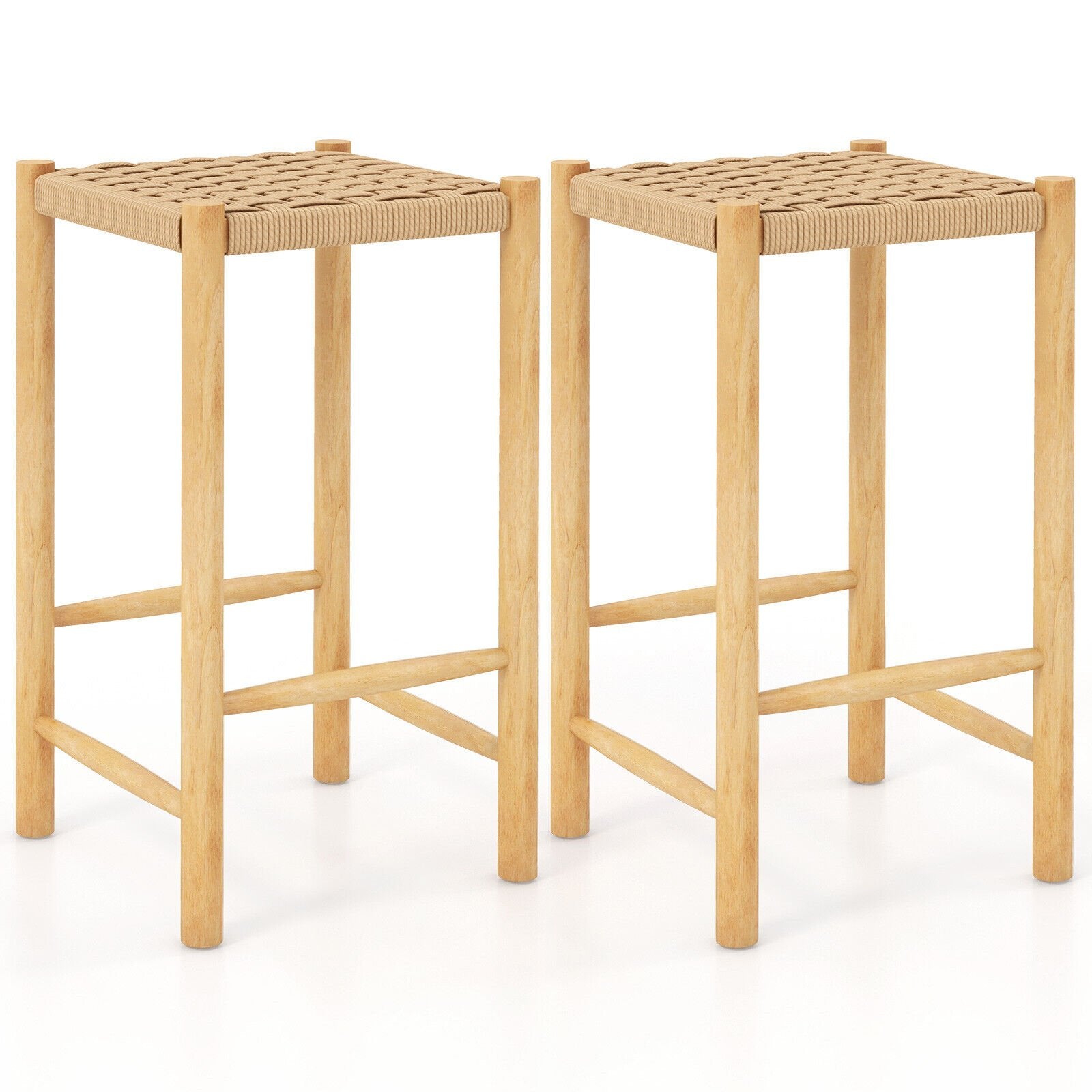 26 Inch Dining Bar Stool Set of 2, Natural Bar Stools at Gallery Canada