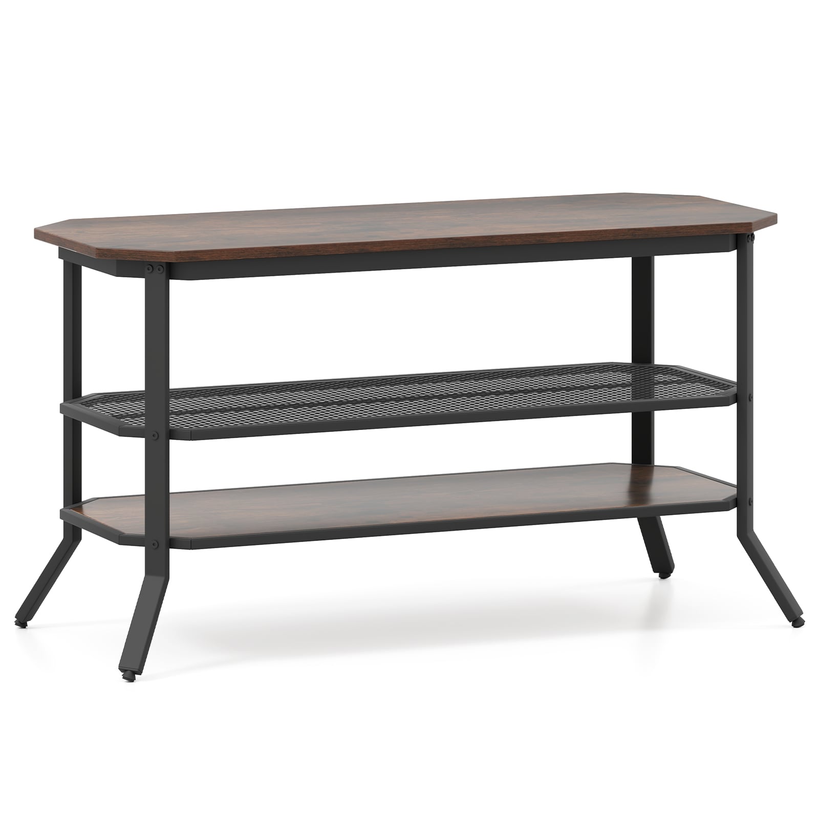 3-Tier Console Table TV Stand, Rustic Brown Console Tables Rustic Brown at Gallery Canada