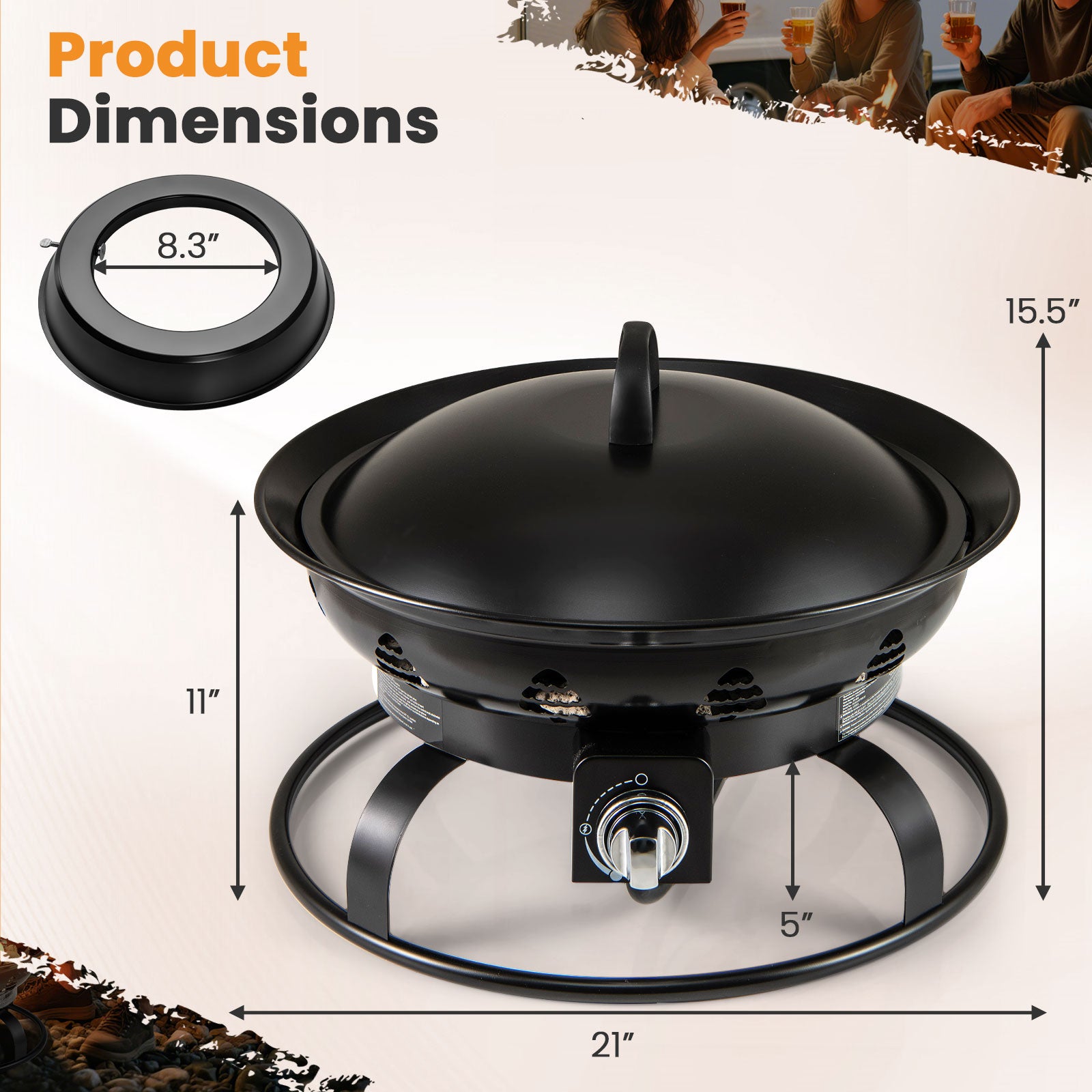 21 Inch Diameter Propane Gas Fire Pit Patio Portable Fire Bowl, Black Fire Pits at Gallery Canada