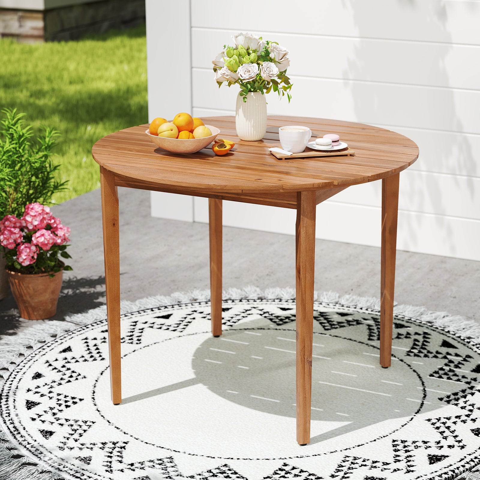 36 inch Acacia Wood Round Outdoor Dining Table for 4 People, Natural Patio Dining Tables at Gallery Canada