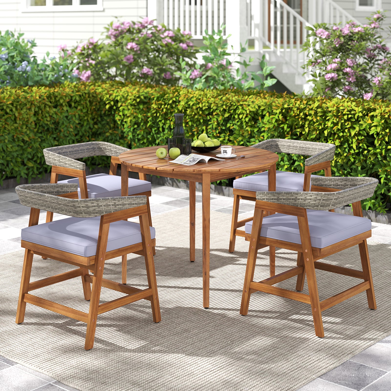 36 inch Acacia Wood Round Outdoor Dining Table for 4 People, Natural Patio Dining Tables at Gallery Canada