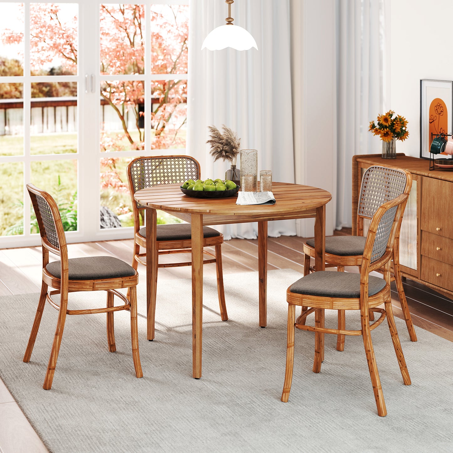 36 inch Acacia Wood Round Outdoor Dining Table for 4 People, Natural Patio Dining Tables at Gallery Canada