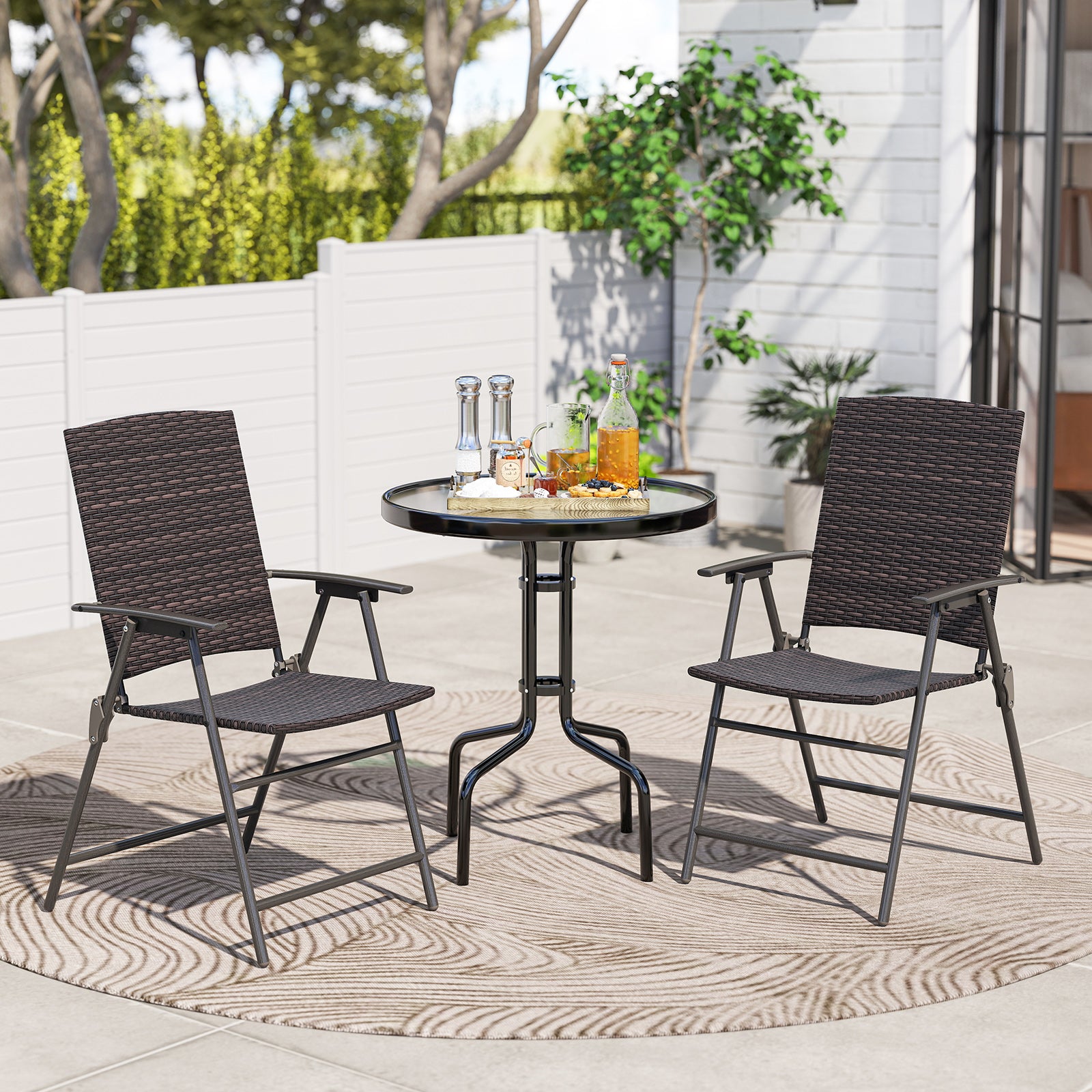 Patio PE Wicker Dining Chairs With Armrests, Metal Frame, Set Of 2 Patio Dining Chairs at Gallery Canada
