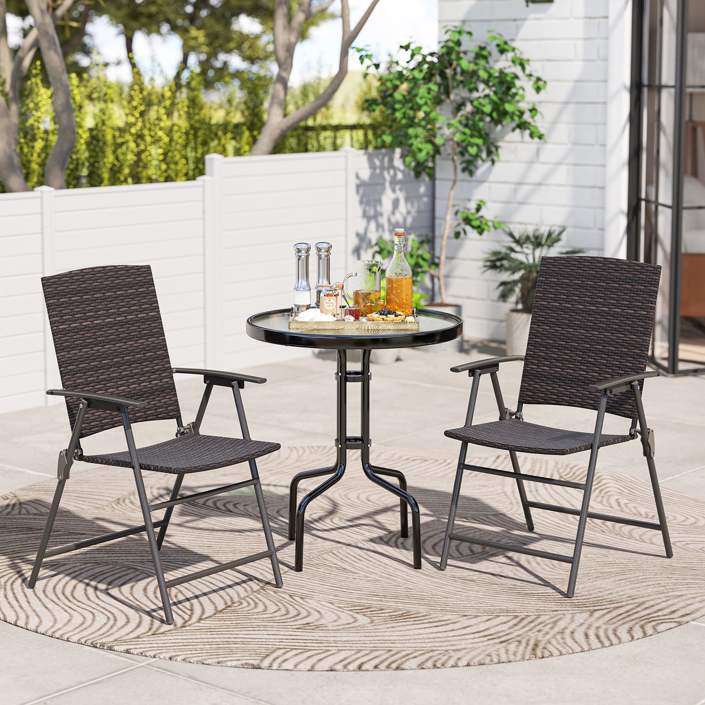 Patio PE Wicker Dining Chairs With Armrests, Metal Frame, Set Of 2 Patio Dining Chairs at Gallery Canada