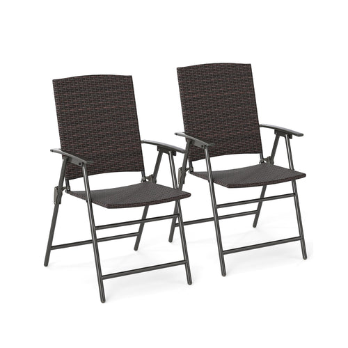 Patio PE Wicker Dining Chairs With Armrests, Metal Frame, Set Of 2