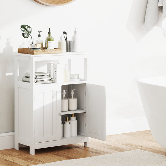 Bathroom Floor Cabinet Freestanding Storage Organizer with Open Compartment, White Floor Cabinets White at Gallery Canada