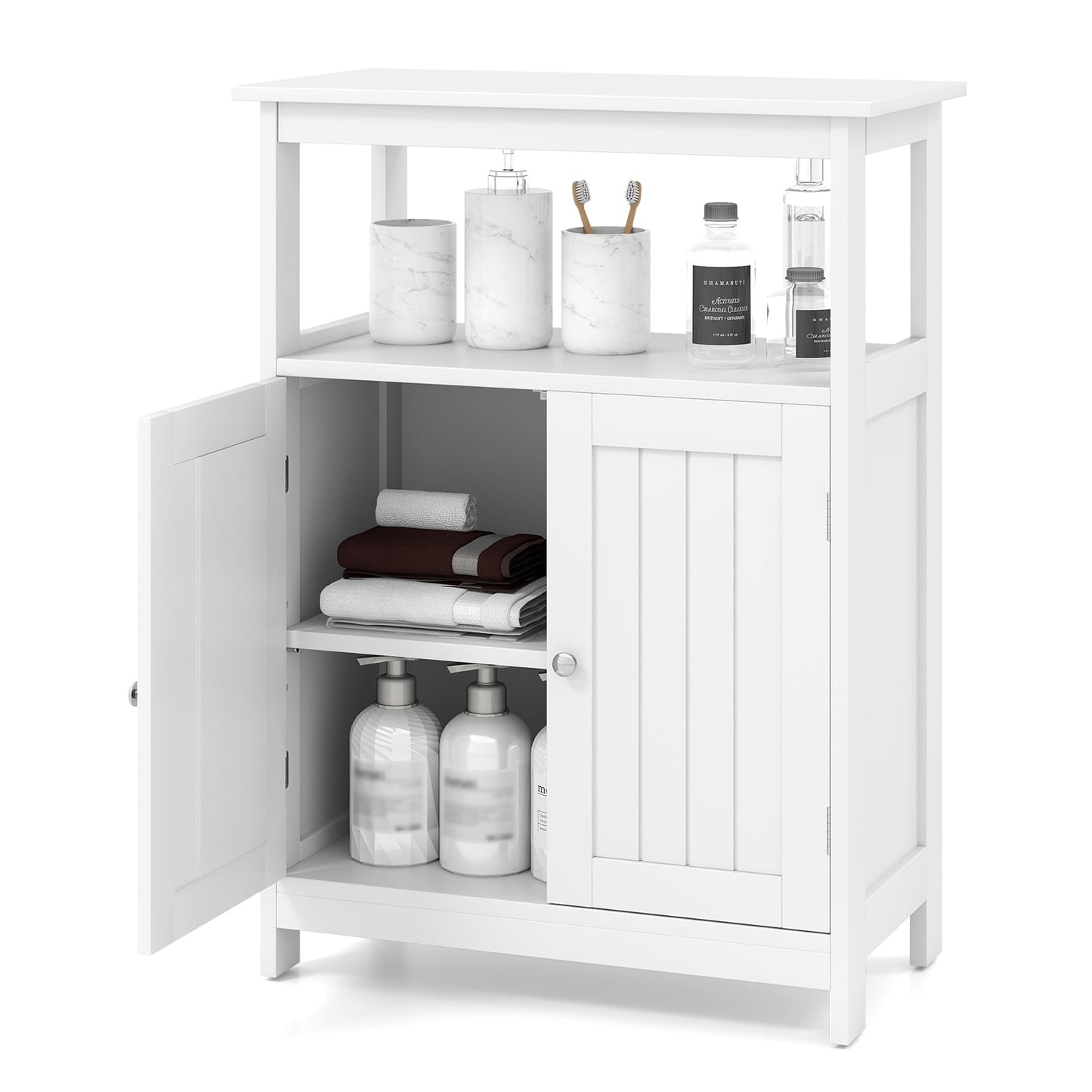 Freestanding Bathroom Floor Cabinet, Open Compartment Storage, White Floor Cabinets White at Gallery Canada