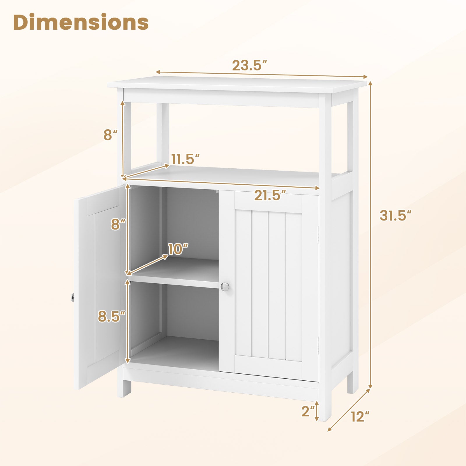 Bathroom Floor Cabinet Freestanding Storage Organizer with Open Compartment, White Floor Cabinets at Gallery Canada