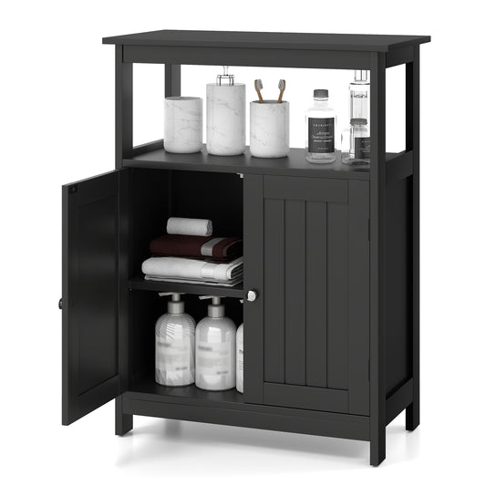 Bathroom Floor Cabinet Freestanding Storage Organizer with Open Compartment, Black Floor Cabinets Black at Gallery Canada