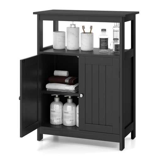 Bathroom Floor Cabinet Freestanding Storage Organizer with Open Compartment, Black