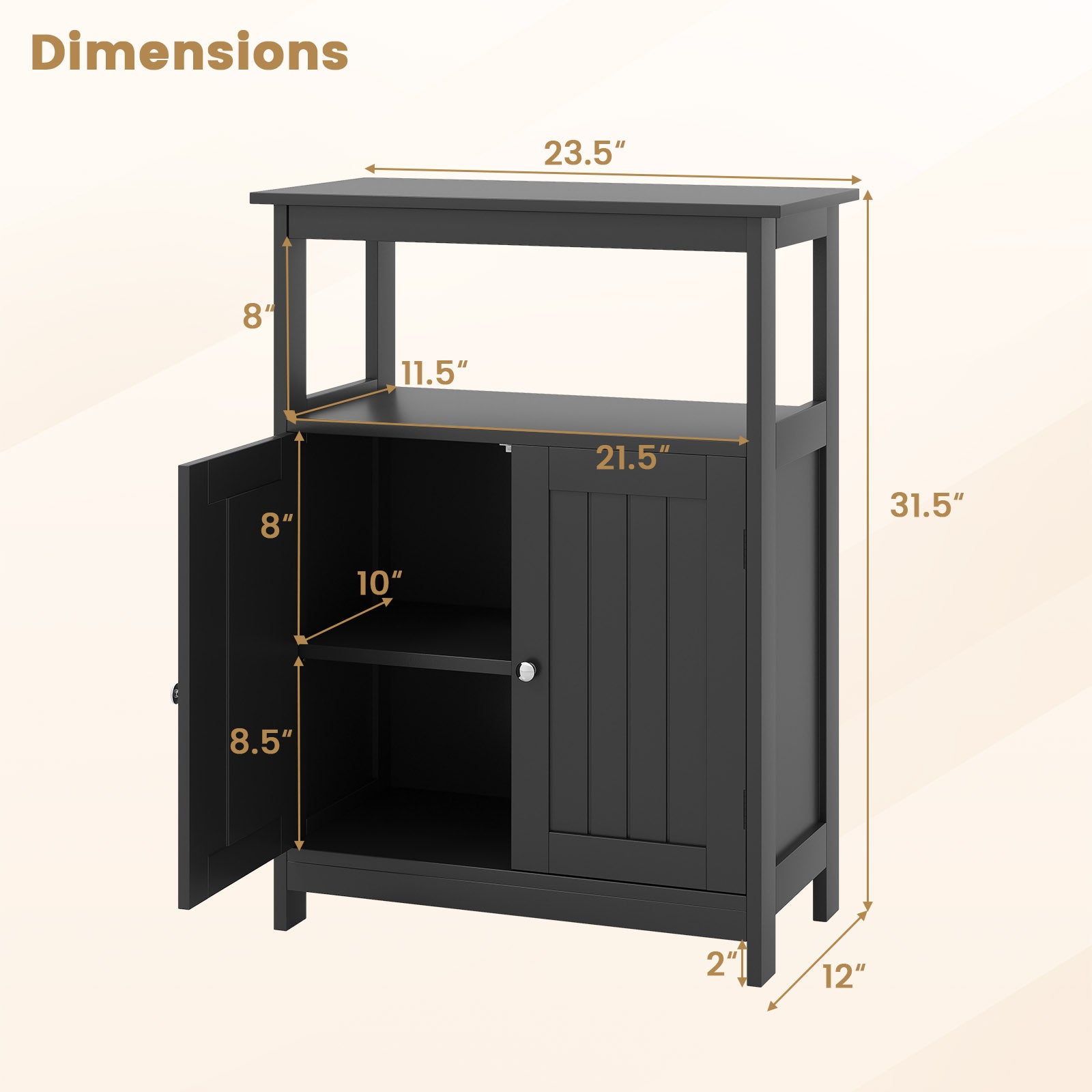 Bathroom Floor Cabinet Freestanding Storage Organizer with Open Compartment, Black Floor Cabinets at Gallery Canada