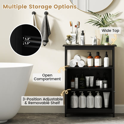 Bathroom Floor Cabinet Freestanding Storage Organizer with Open Compartment, Black Floor Cabinets at Gallery Canada