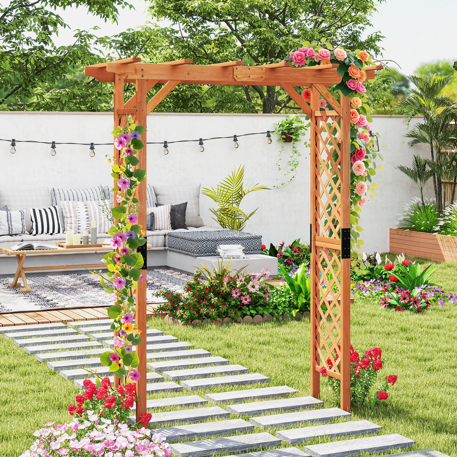 7 Feet Garden Wooden High Arbor Arch Plant Pergola, Natural Outdoor Decor at Gallery Canada