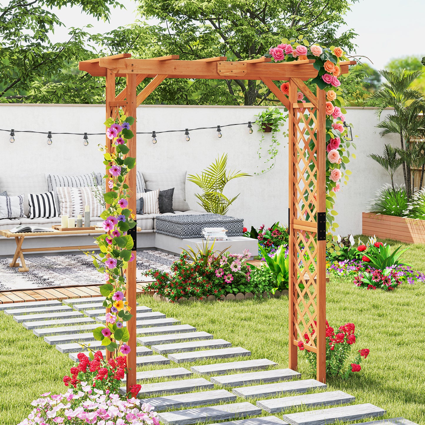 7 Feet Garden Wooden High Arbor Arch Plant Pergola, Natural Outdoor Decor at Gallery Canada