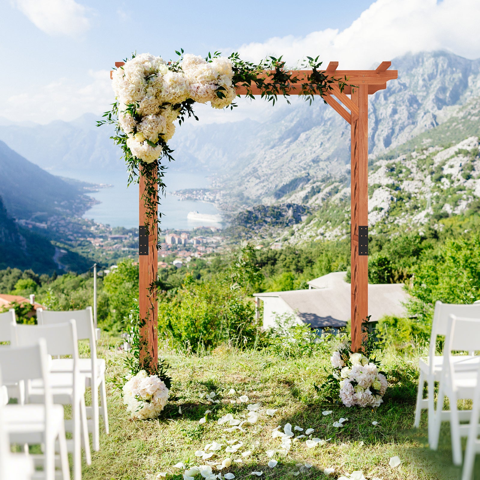 7 Feet Garden Wooden High Arbor Arch Plant Pergola, Natural Outdoor Decor at Gallery Canada