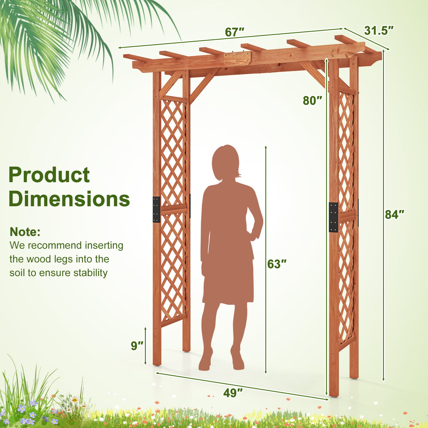 7 Feet Garden Wooden High Arbor Arch Plant Pergola, Natural Outdoor Decor at Gallery Canada