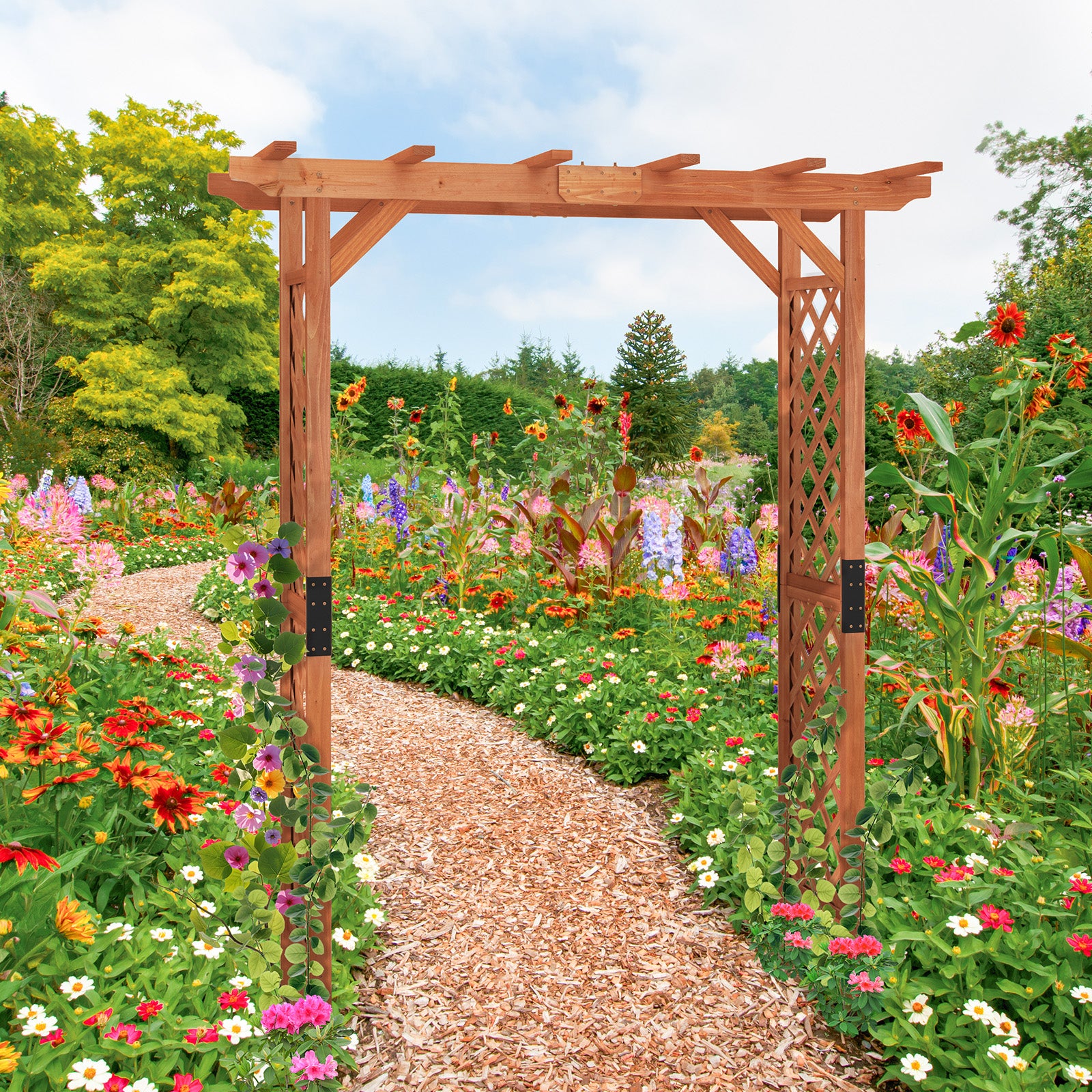7 Feet Garden Wooden High Arbor Arch Plant Pergola, Natural Outdoor Decor at Gallery Canada