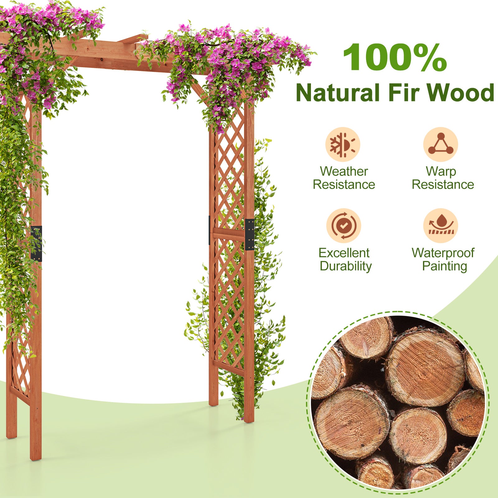 7 Feet Garden Wooden High Arbor Arch Plant Pergola, Natural Outdoor Decor at Gallery Canada