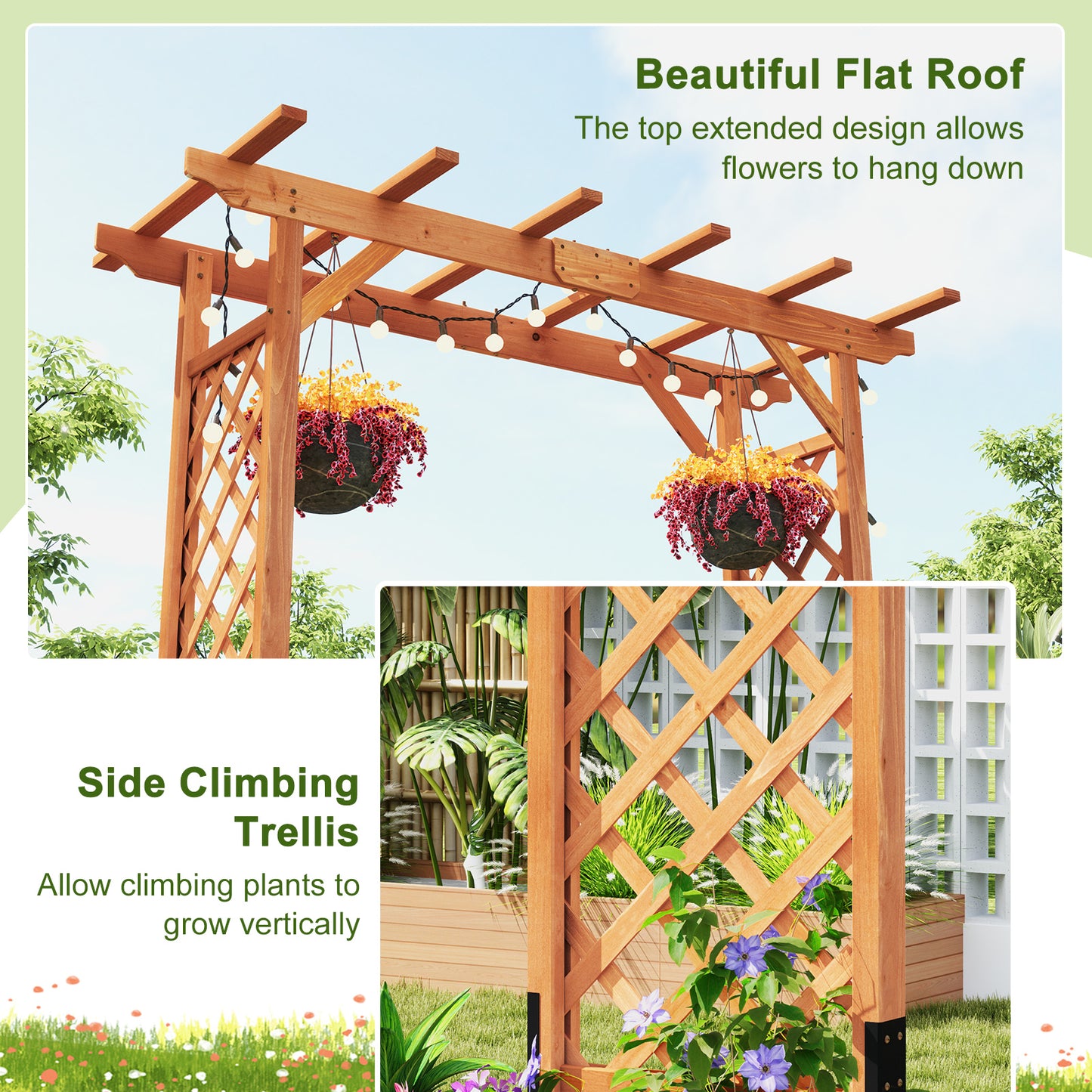 7 Feet Garden Wooden High Arbor Arch Plant Pergola, Natural Outdoor Decor at Gallery Canada