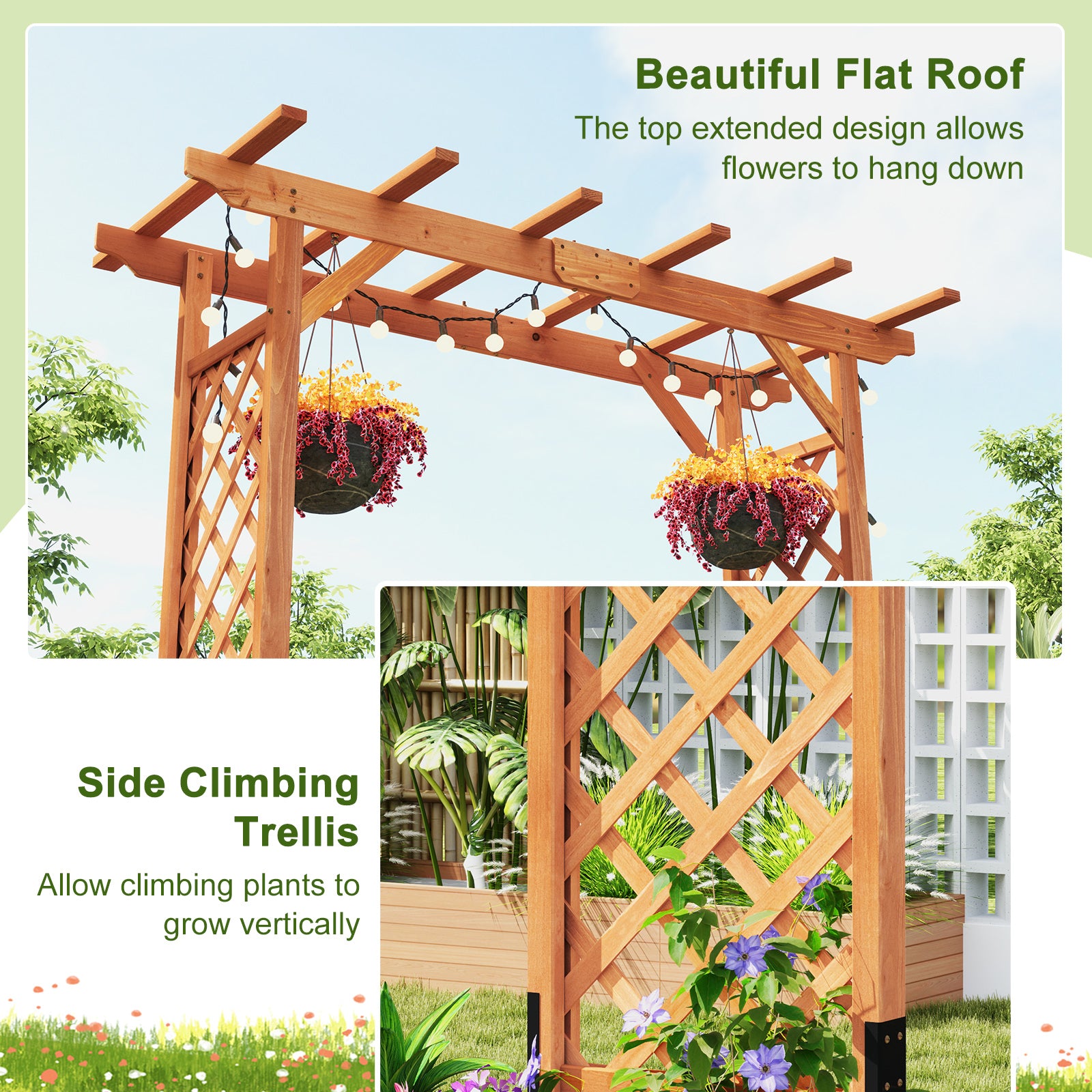 7 Feet Garden Wooden High Arbor Arch Plant Pergola, Natural Outdoor Decor at Gallery Canada