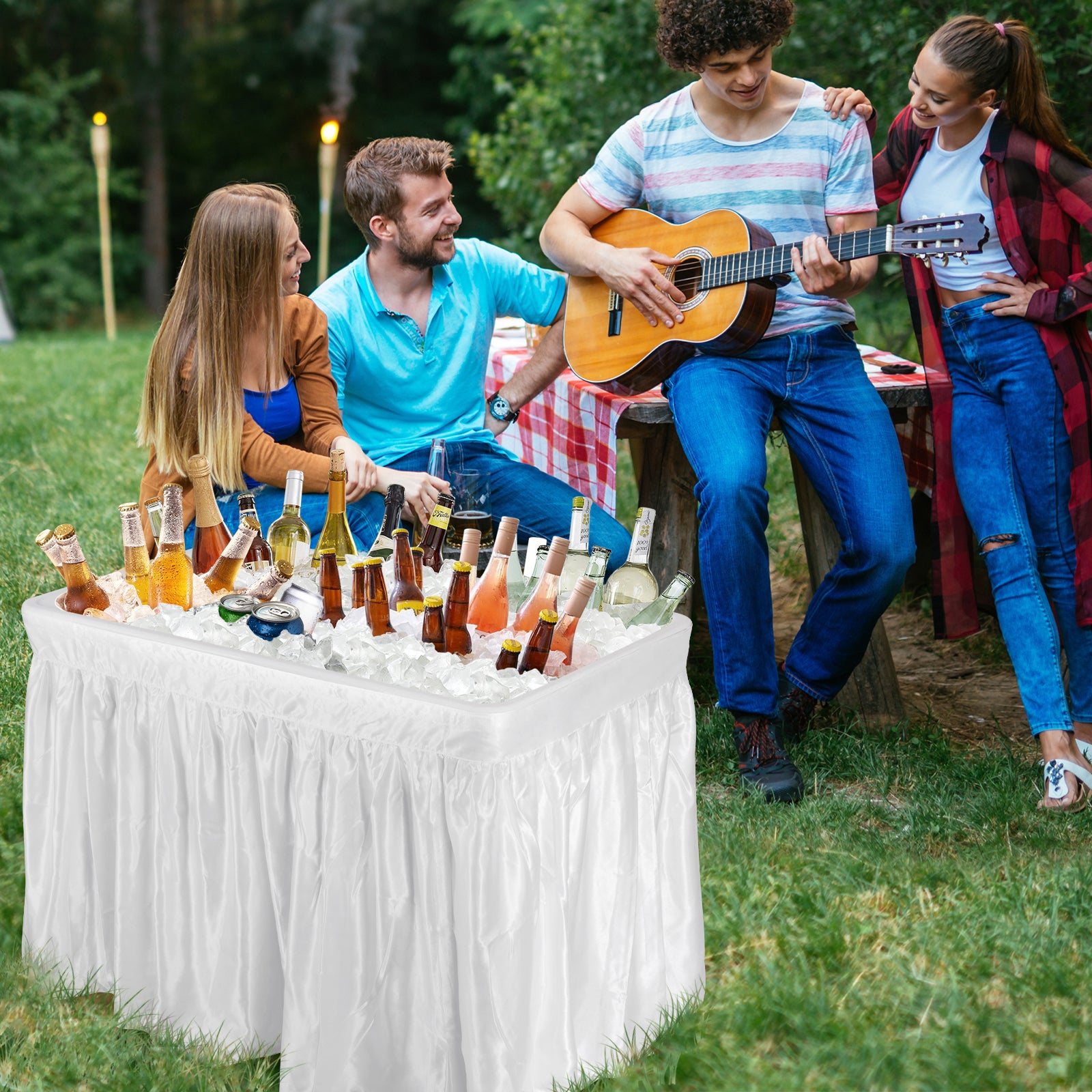 4 Feet Plastic Party Ice Folding Table with Matching Skirt and Ice Bucket, White Camping Furniture at Gallery Canada
